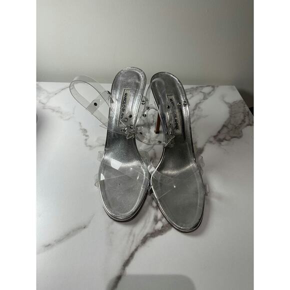 Manolo Blahnik Clear PVC and Silver Metallic Sandals - Picture 1 of 5